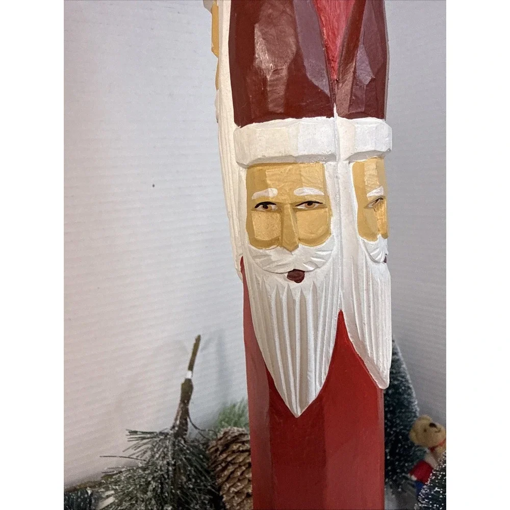 Vintage 5 Faces Santa Claus Figurine Wood Carved Folk Art 16